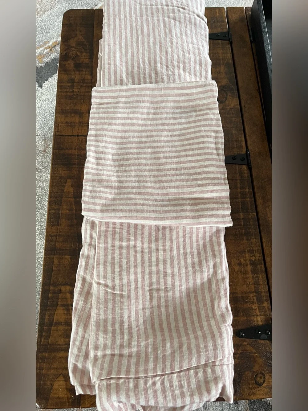 NWT Quince European Linen Stripe Duvet Cover Set, King/Cal (Dusty Mauve/White)